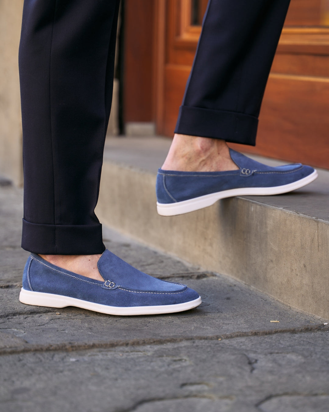 Mocassins Été Daim Italien – Bleu Jeans Iconique