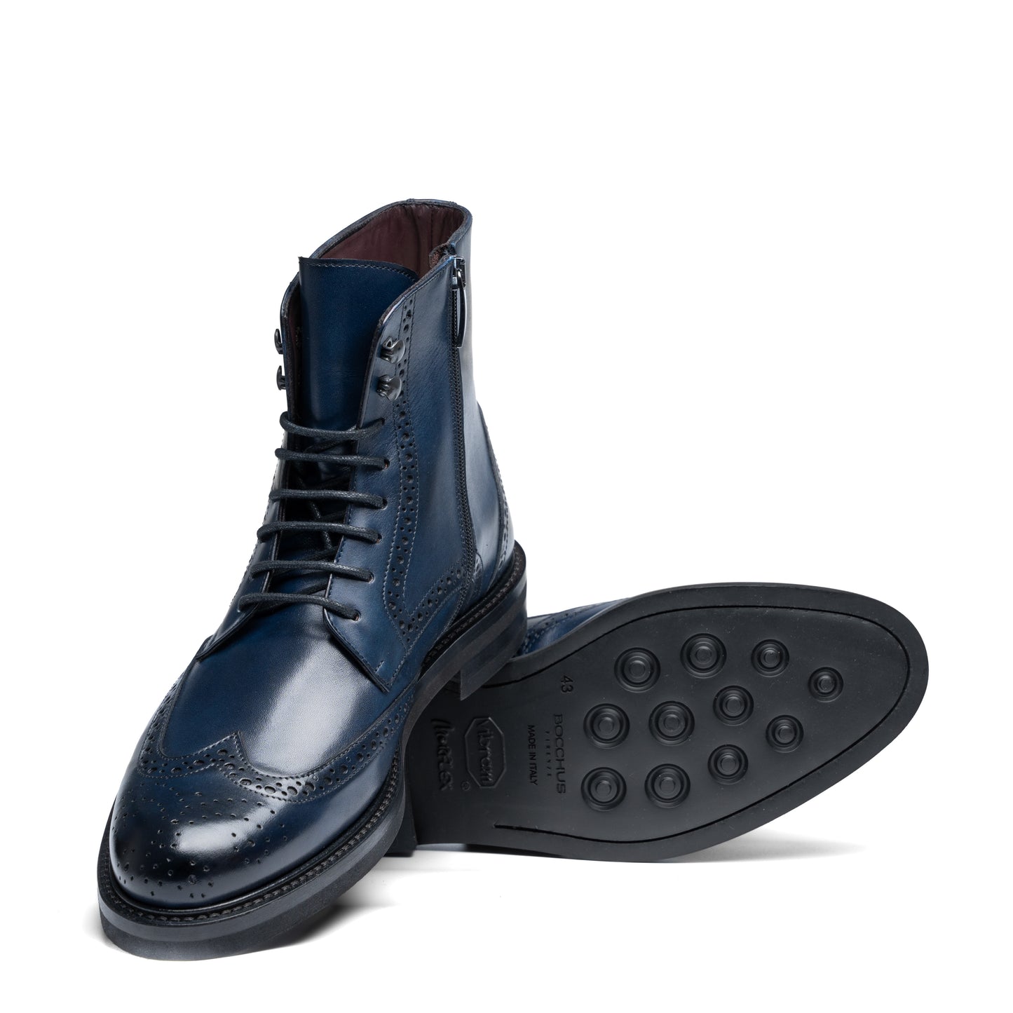 Chaussure Homme - Vibram Boots Brogue - Cuir Bleu